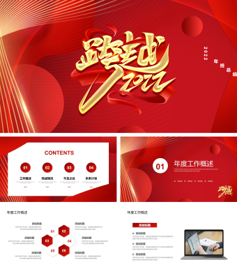 红色简约年度总结PPT