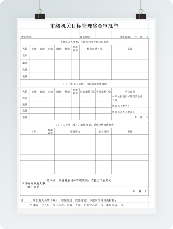市级机关目标管理奖金审批单