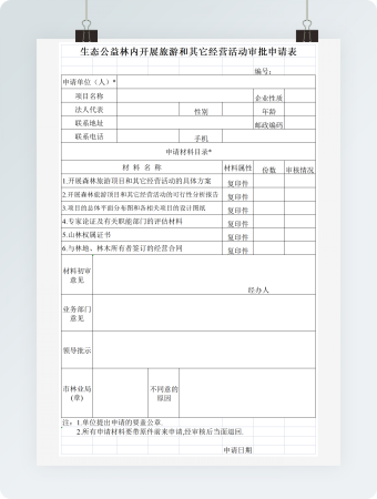 生态公益林内开展旅游和其它经营活动审批申请表格