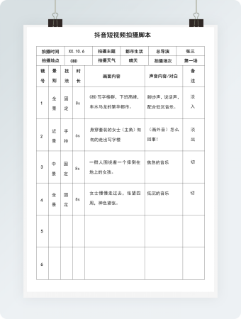 抖音短视频拍摄脚本