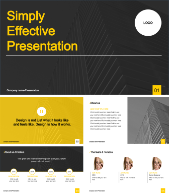 欧美灰黄白三色简约工作汇报PPT模板