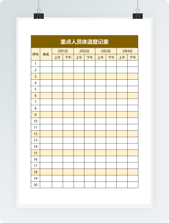 重点人员体温登记表
