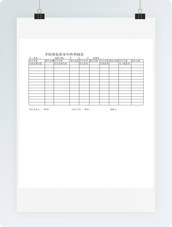 学校债权债务年终明细表格模板