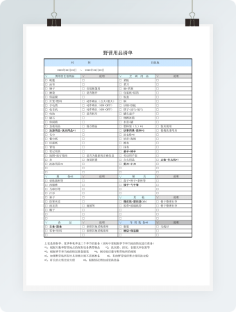 野营所需用品清单
