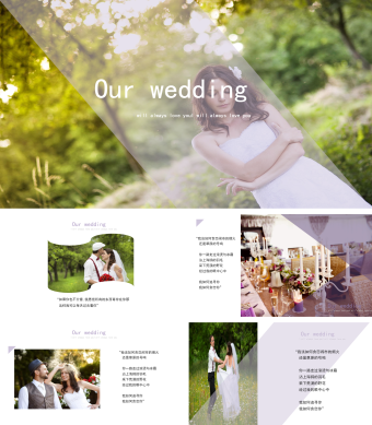 粉紫欧美风浪漫简约婚礼相册PPT模板