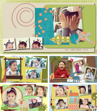 绿色简约风童年相册PPT模板