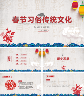 红色简约中国风春节习俗传统文化介绍