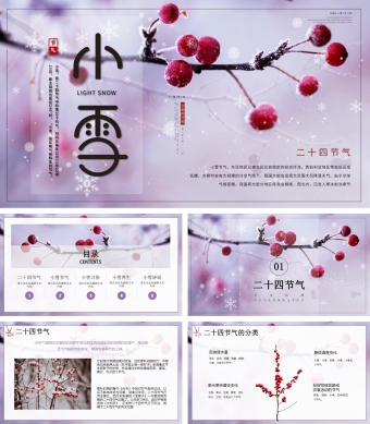 唯美简约小雪节气雪景二十四节气介绍PPT模板