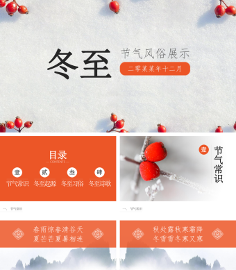 橙色中国风节气宣传主题活动冬至PPT模板