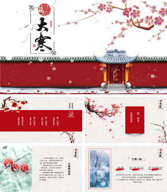 红色中国风传统节气大寒PPT模板