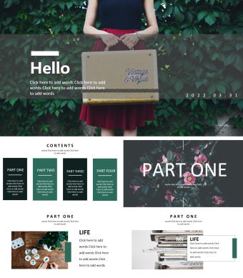 小清新绿色文艺范图文排版PPT模板