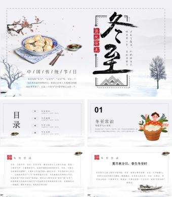 简约风冬至节气介绍PPT模板