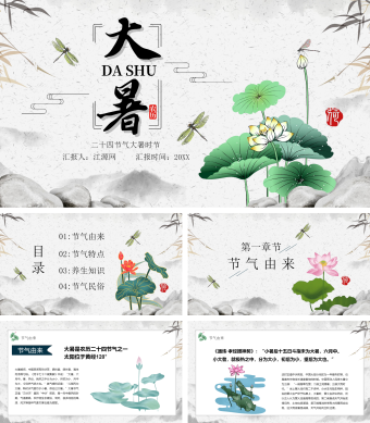 灰色中国风二十四节气大暑时节PPT模板