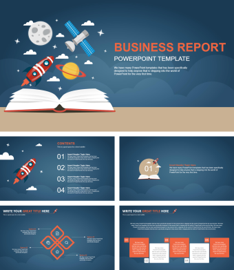 蓝色英文创意卡通工作总结PPT模板