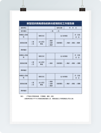 新型冠状病毒感染的肺炎疫情防控工作报告表