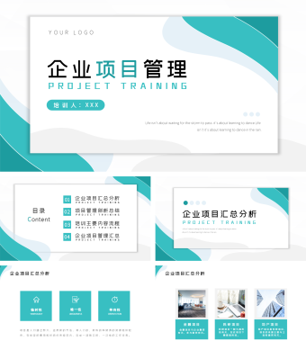 蓝色简约商务风通用企业项目管理PPT模板