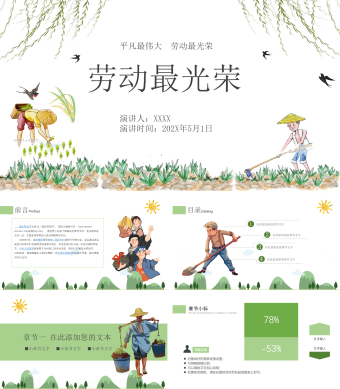 白色小清新五一劳动节工作汇报总结PPT通用模板