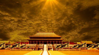 大气古建筑昏黄浮云翻涌宫殿
