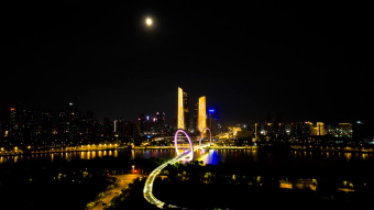 城市夜景南京河西保利大剧院南京眼夜景航拍