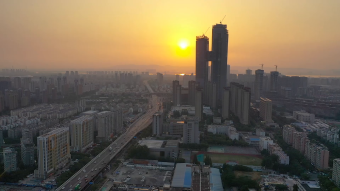 南京航拍大景日落夕阳高架桥车水马龙