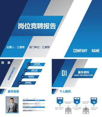 蓝色商务风岗位竞聘报告PPT模板