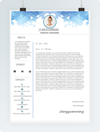 蓝色简约几何元素英文简历求职简历word简历模板