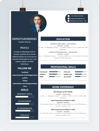 深蓝色大气英文简历求职简历word简历模板