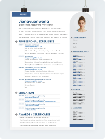 大气商务会计师英文简历模板
