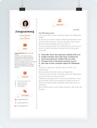 简约橙色网页设计英文简历word模板