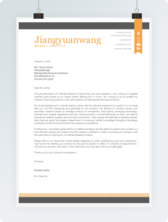 橙色简约英文简历格式模板