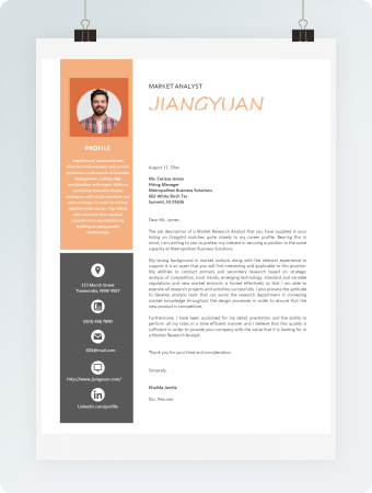 橙色商务英文求职简历格式模板