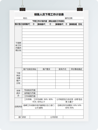销售人员下周工作计划表