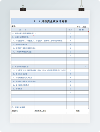 资金收支计划表