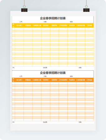 企业春季招聘计划表格excel表格模板