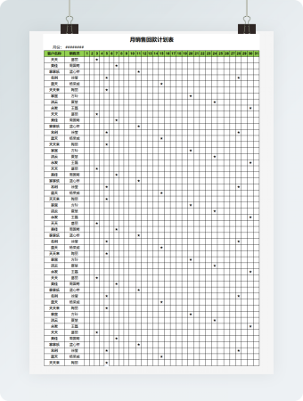 月销售回款计划表