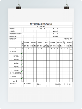 财产保险公司业务统计表
