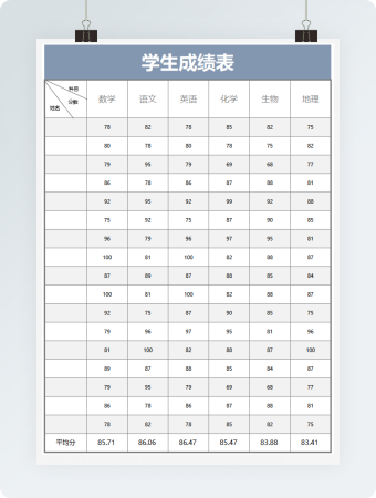 简约学生成绩表