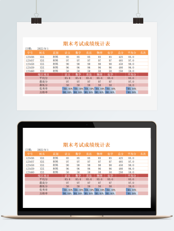 中学期末成绩单表格