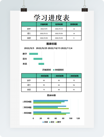 绿色学习进度表excel模板