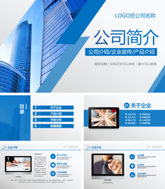 蓝色简约公司简介PPT