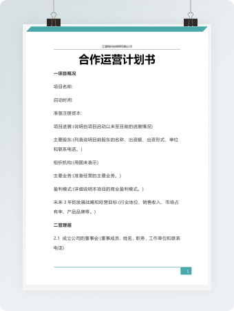 合作运营项目计划书