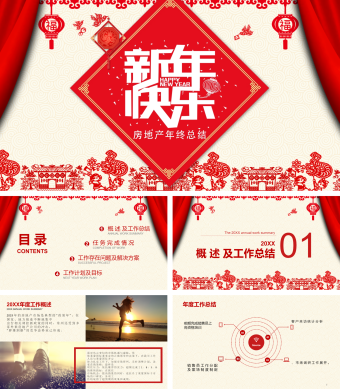 红色中国风房地产销售年终总结PPT模板