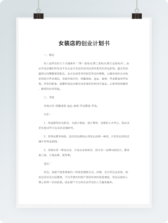 女装店的创业计划书