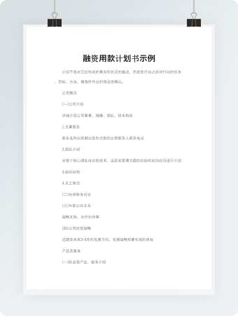 融资用款计划书示例