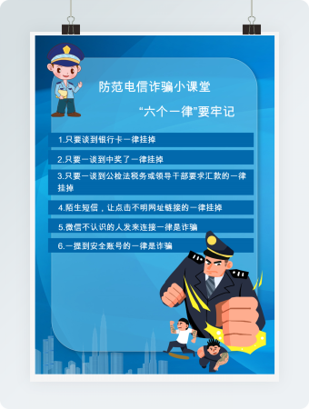 六个一律卡通风防诈骗海报Word模板