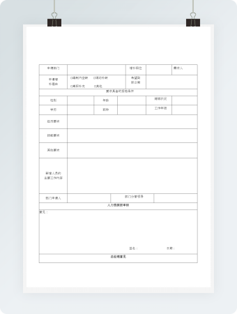 单位企业部门用人空白申请表word模板