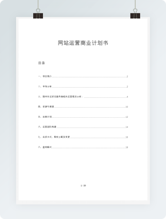 网站运营商业计划书word模板