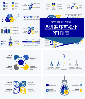 蓝色递进循环可视化PPT图表