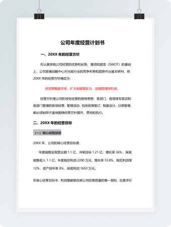 公司年度经营计划书模板