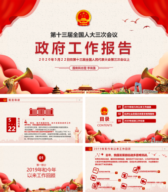 第十三届全国人大三次会议政府工作报告PPT模板